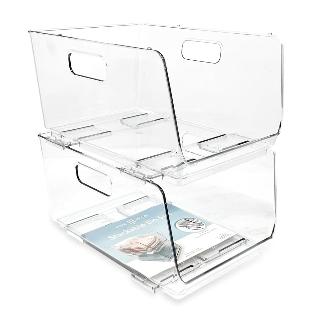 clear　2個セット Isaac Jacobs 2-Piece Stackable Clear Storage Bins w/Open Front