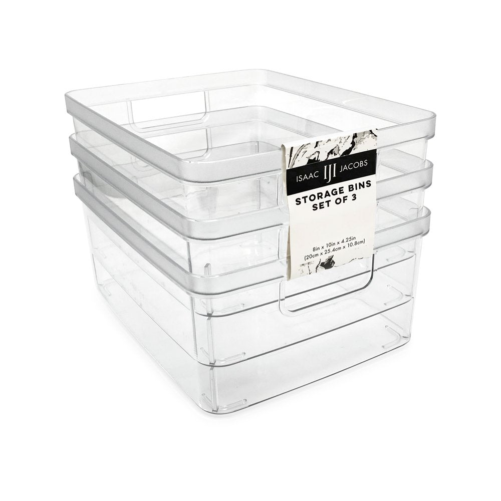Isaac Jacobs Large Stackable Organizer Bin (10.75” x 6.5” x 6.1”) w Hinged  Lid Clear Storage Box Home Office School Fridge Bathroom Kitchen Pantry
