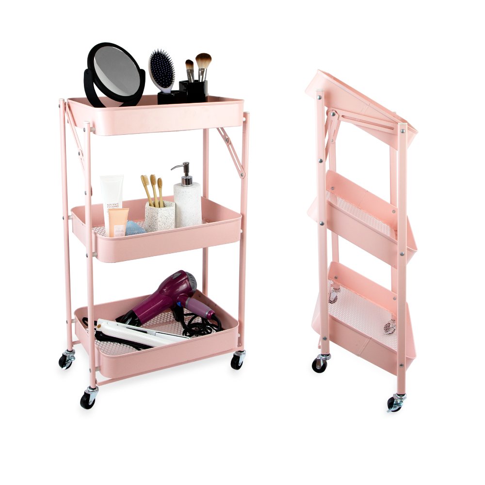 Isaac Jacobs 3-Tier Rolling Cart, Foldable Mobile Storage