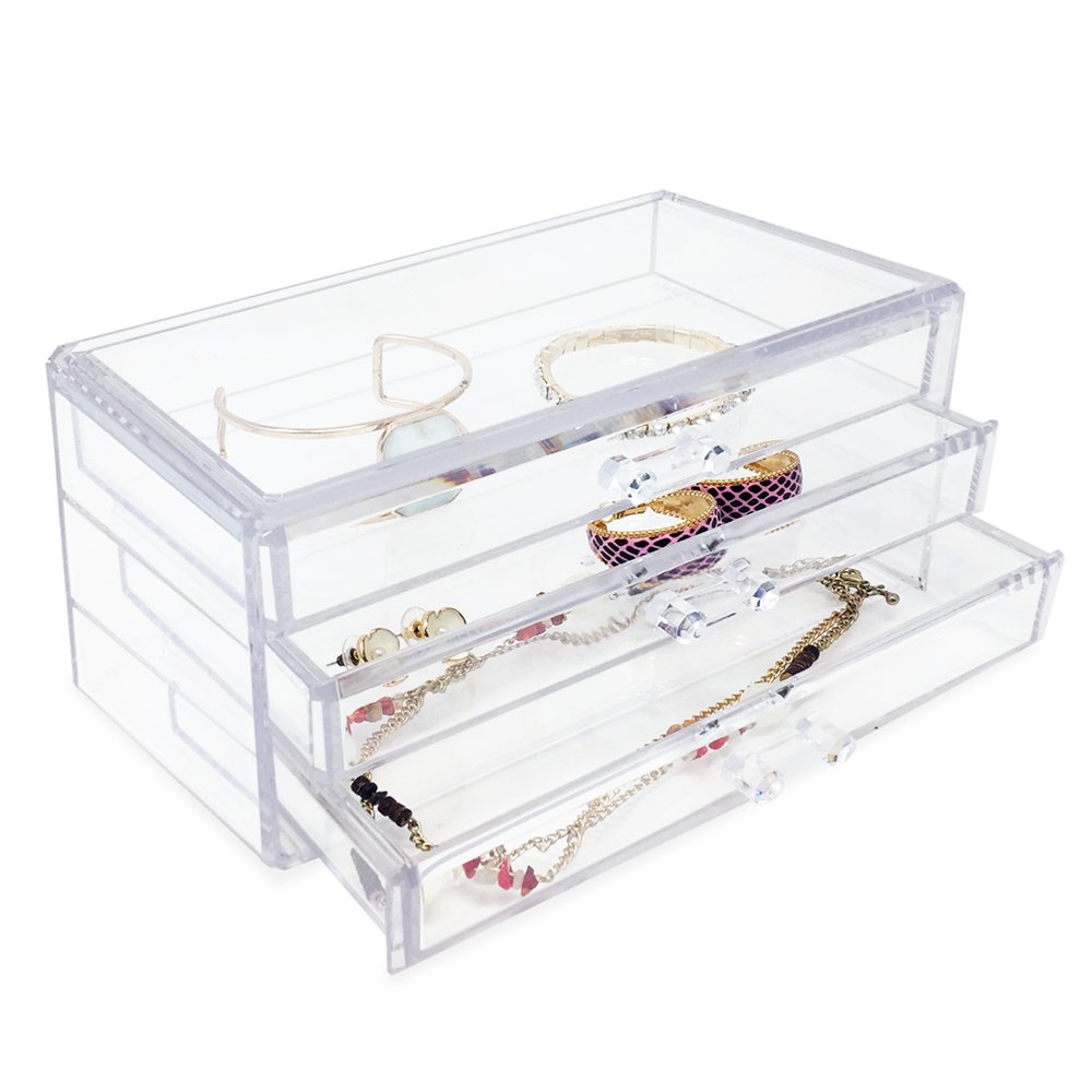 Ikee Design Acrylic 3 Drawers Jewelry Organizer Display Chest with Gray  Compartment Trays. Made in Taiwan - Zen Merchandiser
