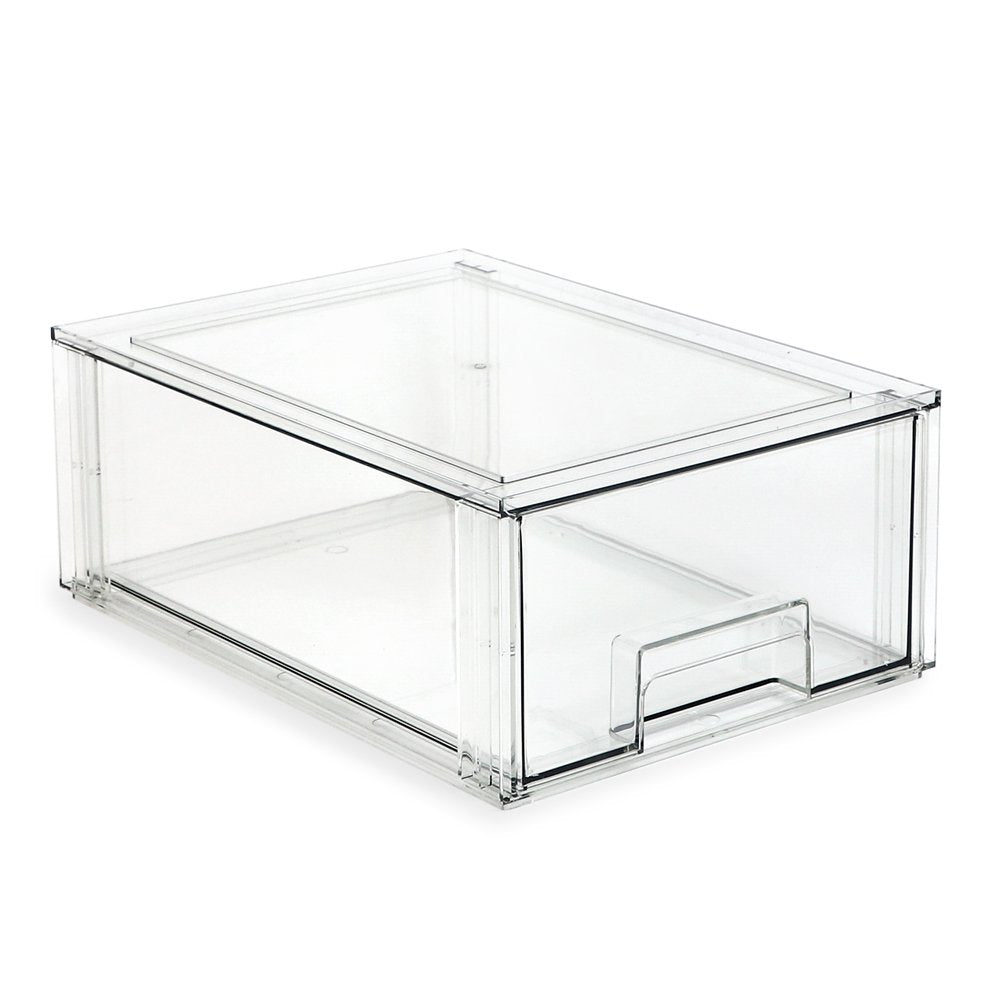 Isaac Jacobs Stackable Organizer Bin w/ Hinged Lid, Clear Storage