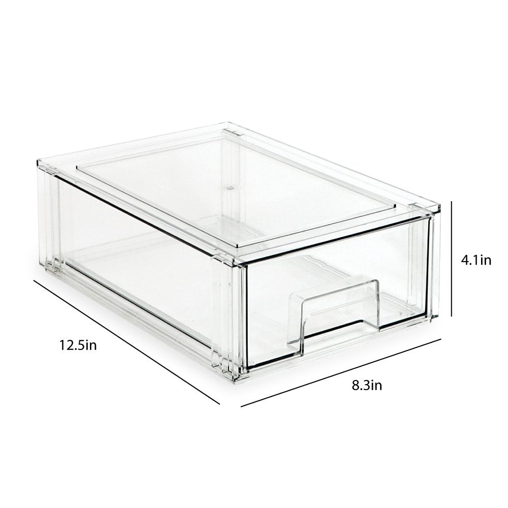 mDesign Stackable Plastic Storage Closet Bin Boxes - 2 Pull-Out Drawers - Clear - Clear