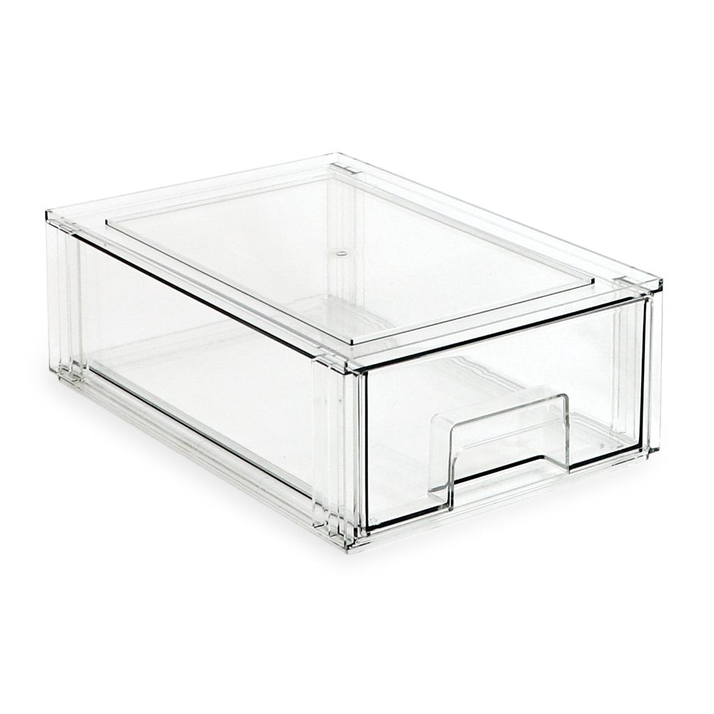 Isaac Jacobs Stackable Organizer Drawer, Clear Plastic Storage Box