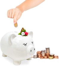 Isaac Jacobs Ceramic Pigicorn Money Bank, Cute Piggy Bank, Princess Unicorn Pig with Floral Wreath, Girls Room Decor, Kids Cartoon Animal Coin Bank, Fun Keepsake Gift for Children and Teens (White)