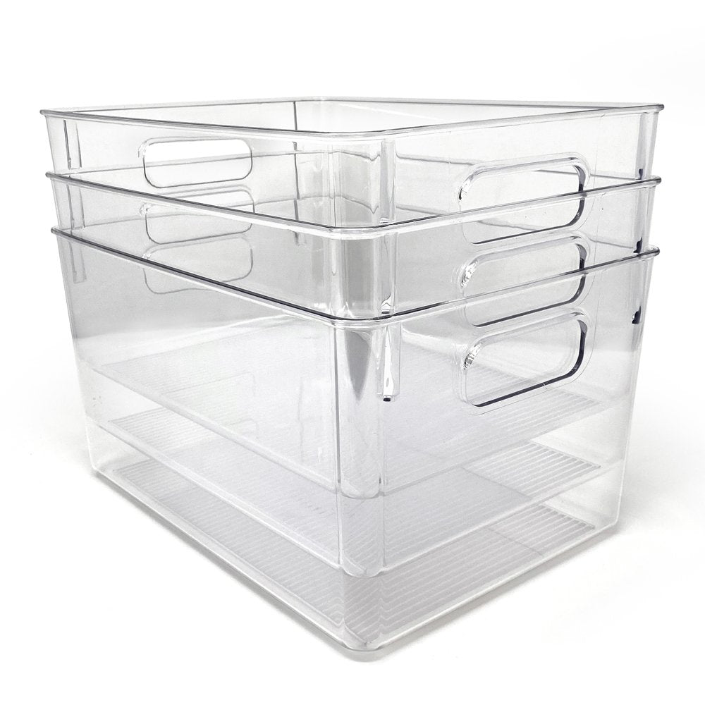 Isaac Jacobs 3-Pack Clear Storage Bins with Handles, Plastic