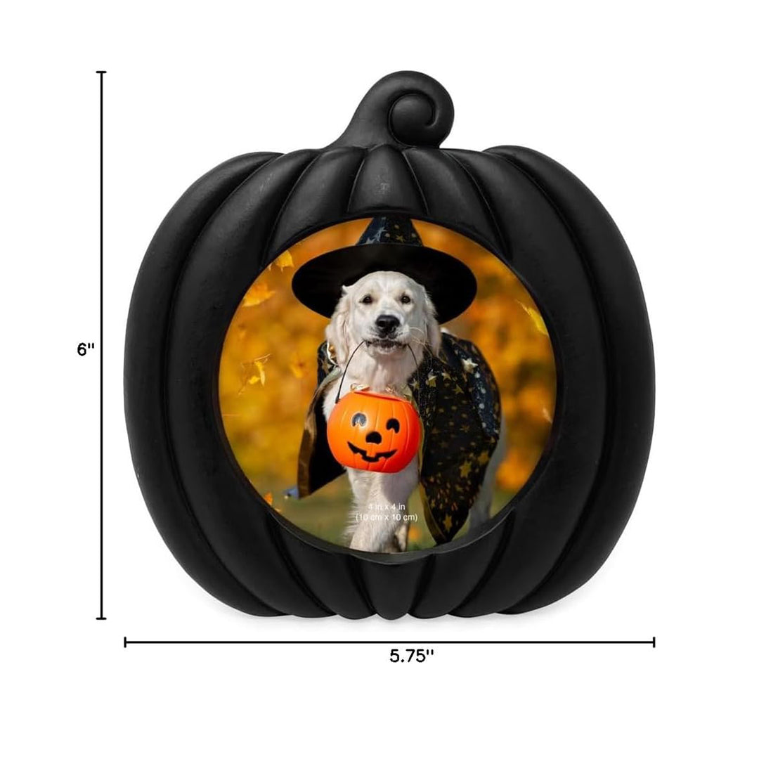 Isaac Jacobs 4x4 Pumpkin-Shaped Picture Frame For Halloween Or Fall Décor, Photo Tabletop &amp; Wall Display Hanging Display