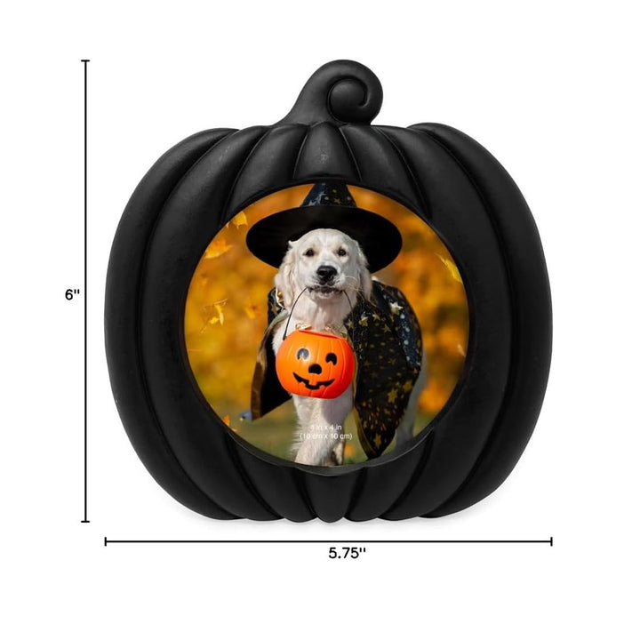 Isaac Jacobs 4x4 Pumpkin-Shaped Picture Frame For Halloween Or Fall Décor, Photo Tabletop &amp; Wall Display Hanging Display