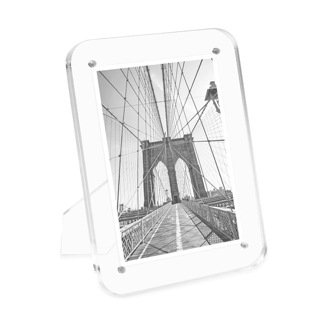 Isaac Jacobs Clear Plain Rounded Corner Acrylic Picture Frame, Magnetic Photo Frame, Made for Tabletop Display with Two-Way Easel_#color_clear_4x6