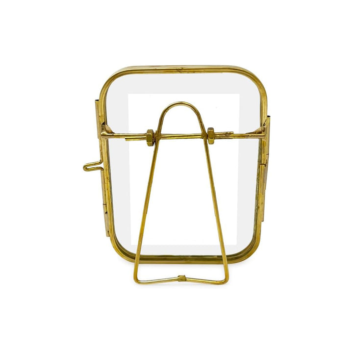 Isaac Jacobs Vintage Style, Round-Edged Brass &amp; Glass Metal Floating Picture Frame with Locket Closure (Horizontal), Made for Tabletop Display_