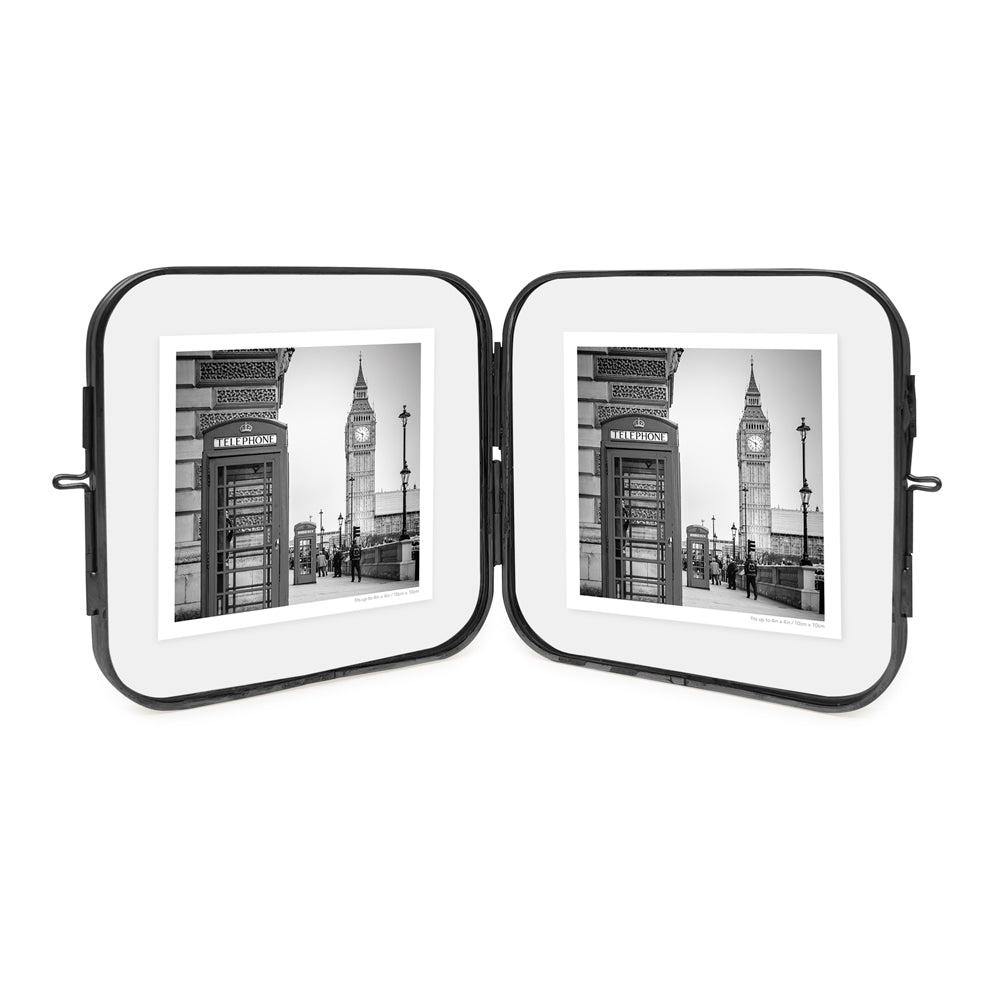 Isaac Jacobs Vintage Style, Double-Sided Round-Edged Brass &amp; Glass Metal Floating Picture Frame with Locket Closure (Vertical), Made for Tabletop Display_