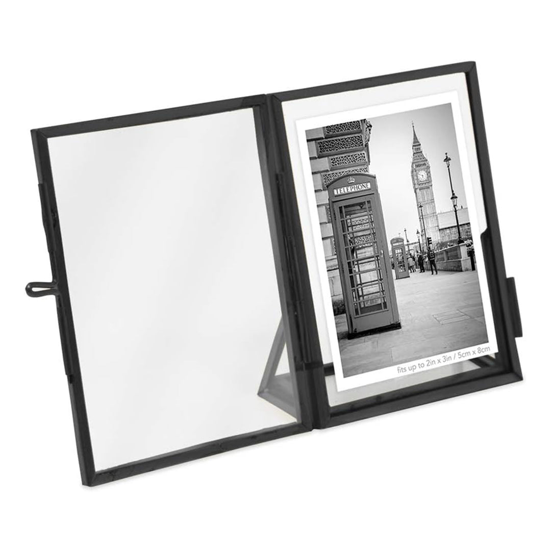 Isaac Jacobs Antique Gold, Vintage Style Brass and Glass, Floating Photo Frame, Metal, with Locket Closure and Angled Base, for Pictures, Art, Mementos, Keepsakes, 2 Pack