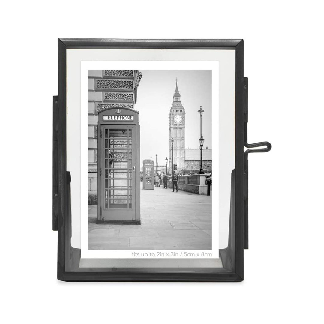 Isaac Jacobs Antique Gold, Vintage Style Brass and Glass, Floating Photo Frame, Metal, with Locket Closure and Angled Base, for Pictures, Art, Mementos, Keepsakes, 2 Pack