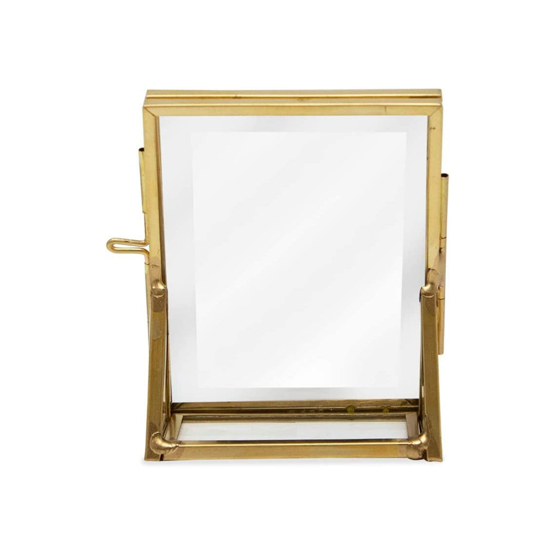 Isaac Jacobs Antique Gold, Vintage Style Brass and Glass, Floating Photo Frame, Metal, with Locket Closure and Angled Base, for Pictures, Art, Mementos, Keepsakes, 2 Pack