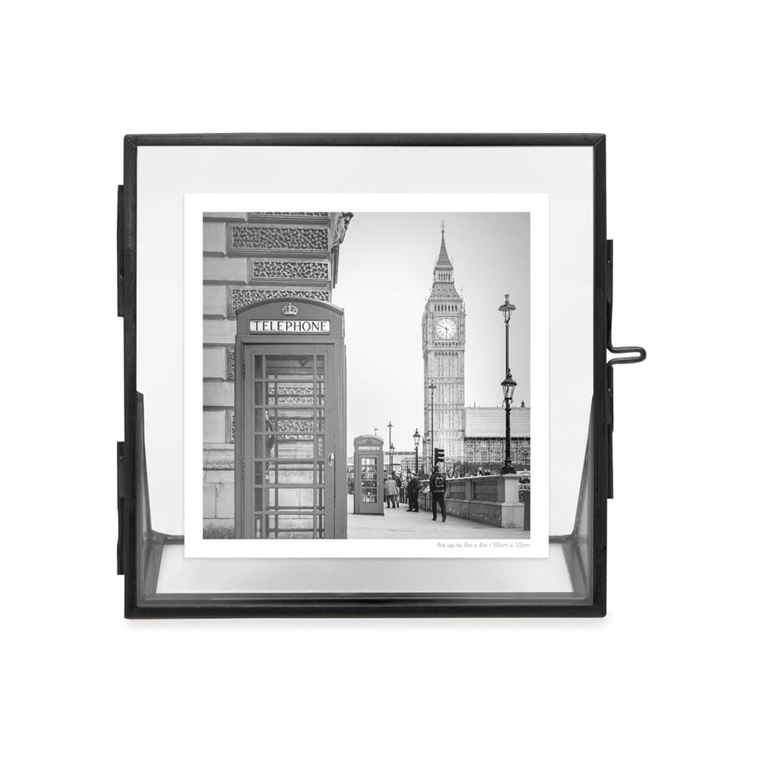 Isaac Jacobs Antique Gold, Vintage Style Brass and Glass, Floating Photo Frame, Metal, with Locket Closure and Angled Base, for Pictures, Art, Mementos, Keepsakes, 2 Pack