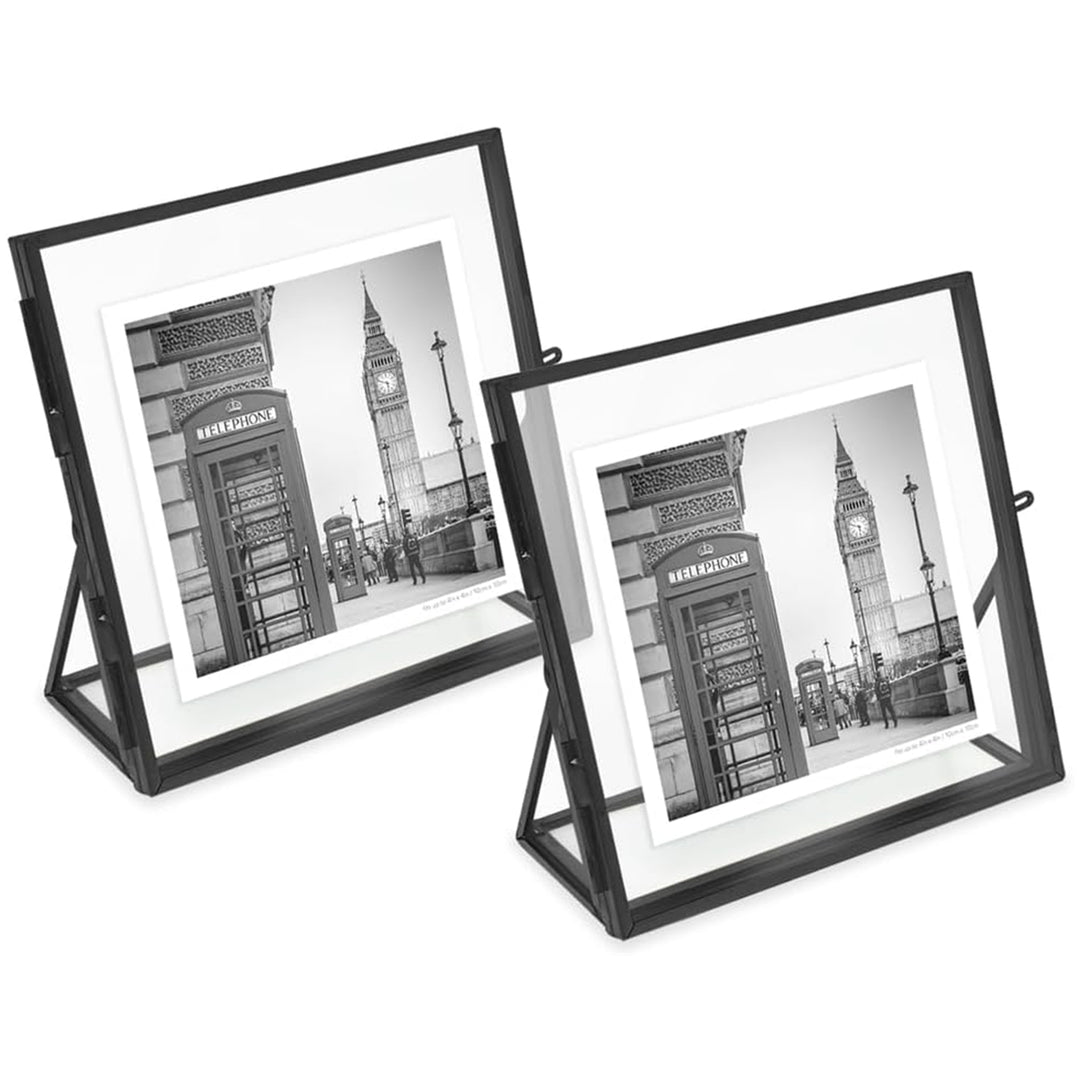Isaac Jacobs Antique Gold, Vintage Style Brass and Glass, Floating Photo Frame, Metal, with Locket Closure and Angled Base, for Pictures, Art, Mementos, Keepsakes, 2 Pack