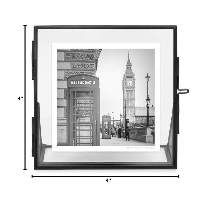 Isaac Jacobs Antique Gold, Vintage Style Brass and Glass, Floating Photo Frame, Metal, with Locket Closure and Angled Base, for Pictures, Art, Mementos, Keepsakes, 2 Pack