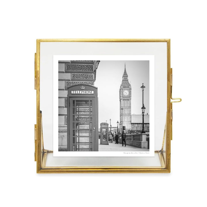 Isaac Jacobs Antique Gold, Vintage Style Brass and Glass, Floating Photo Frame, Metal, with Locket Closure and Angled Base, for Pictures, Art, Mementos, Keepsakes, 2 Pack