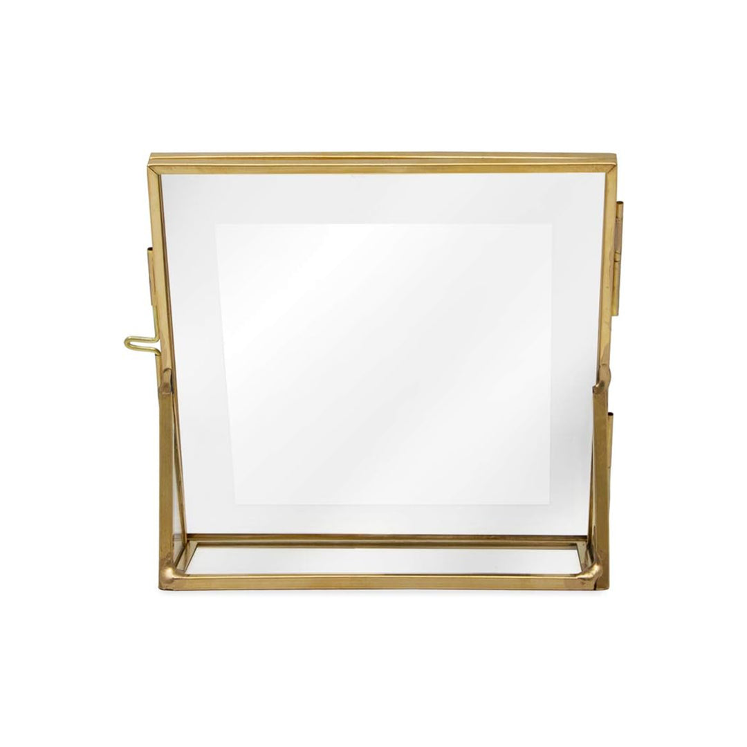 Isaac Jacobs Antique Gold, Vintage Style Brass and Glass, Floating Photo Frame, Metal, with Locket Closure and Angled Base, for Pictures, Art, Mementos, Keepsakes, 2 Pack