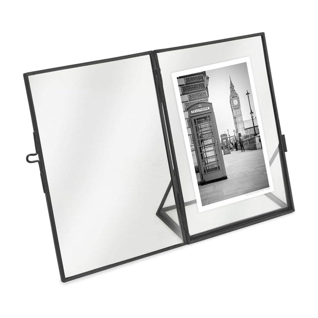 Isaac Jacobs Antique Gold, Vintage Style Brass and Glass, Floating Photo Frame, Metal, with Locket Closure and Angled Base, for Pictures, Art, Mementos, Keepsakes, 2 Pack