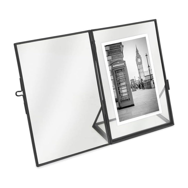 Isaac Jacobs Antique Gold, Vintage Style Brass and Glass, Floating Photo Frame, Metal, with Locket Closure and Angled Base, for Pictures, Art, Mementos, Keepsakes, 2 Pack