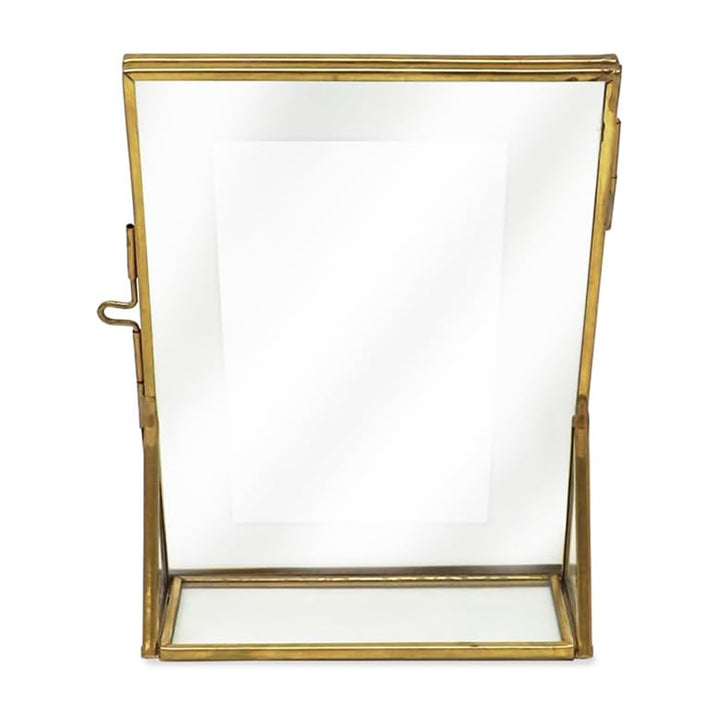 Isaac Jacobs Antique Gold, Vintage Style Brass and Glass, Floating Photo Frame, Metal, with Locket Closure and Angled Base, for Pictures, Art, Mementos, Keepsakes, 2 Pack