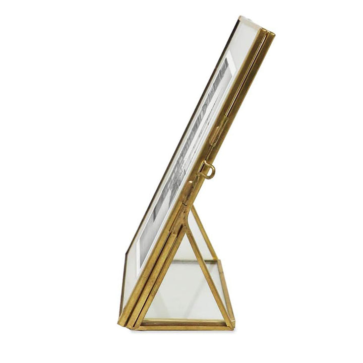 Isaac Jacobs Antique Gold, Vintage Style Brass and Glass, Floating Photo Frame, Metal, with Locket Closure and Angled Base, for Pictures, Art, Mementos, Keepsakes, 2 Pack