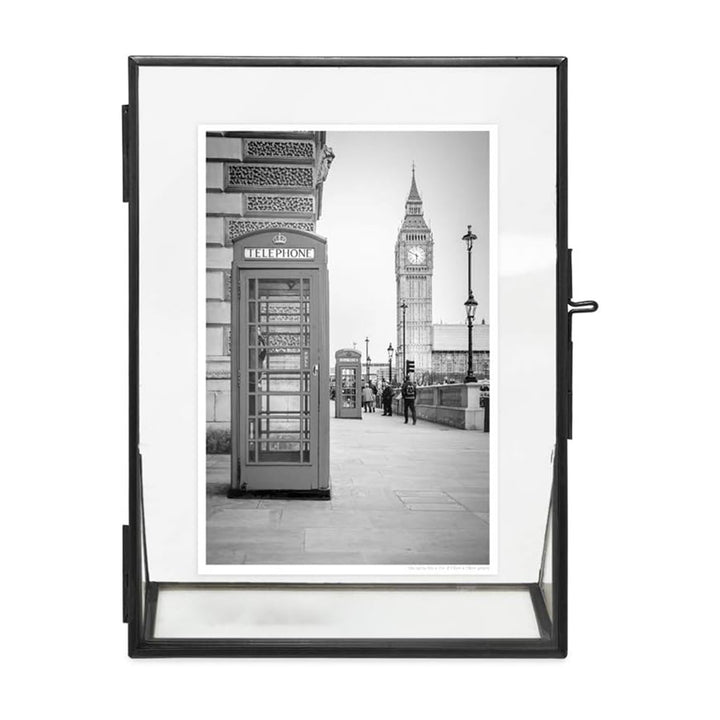 Isaac Jacobs Antique Gold, Vintage Style Brass and Glass, Floating Photo Frame, Metal, with Locket Closure and Angled Base, for Pictures, Art, Mementos, Keepsakes, 2 Pack