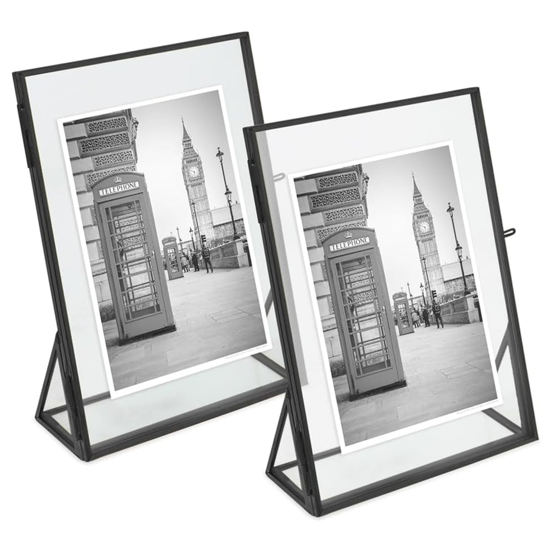 Isaac Jacobs Antique Gold, Vintage Style Brass and Glass, Floating Photo Frame, Metal, with Locket Closure and Angled Base, for Pictures, Art, Mementos, Keepsakes, 2 Pack