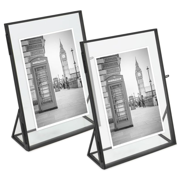 Isaac Jacobs Antique Gold, Vintage Style Brass and Glass, Floating Photo Frame, Metal, with Locket Closure and Angled Base, for Pictures, Art, Mementos, Keepsakes, 2 Pack