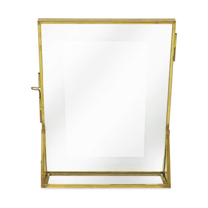 Isaac Jacobs Antique Gold, Vintage Style Brass and Glass, Floating Photo Frame, Metal, with Locket Closure and Angled Base, for Pictures, Art, Mementos, Keepsakes, 2 Pack