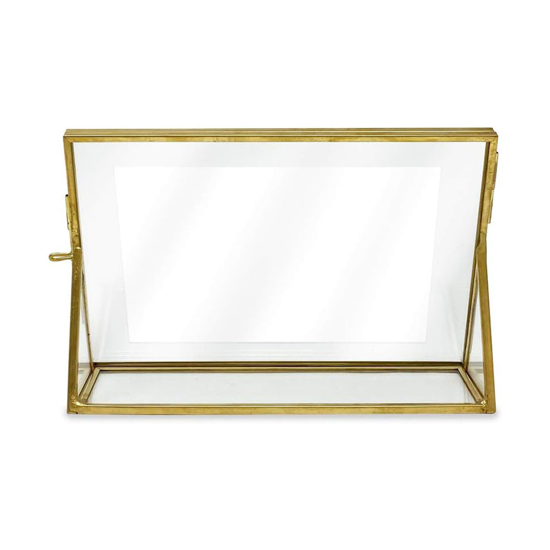 Isaac Jacobs Antique Gold, Vintage Style Brass and Glass, Floating Photo Frame, Metal, with Locket Closure and Angled Base, for Pictures, Art, Mementos, Keepsakes, 2 Pack