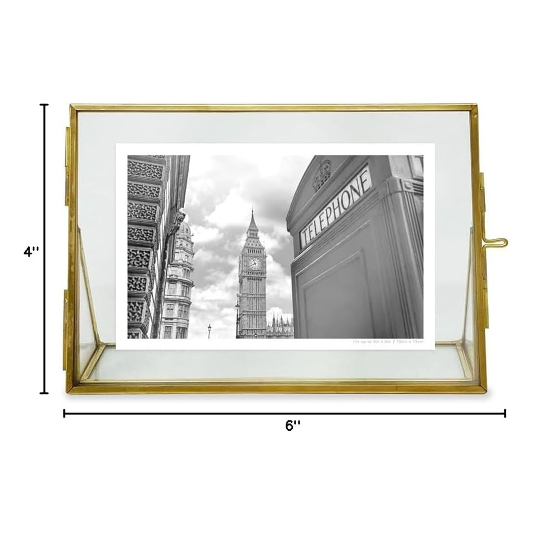 Isaac Jacobs Antique Gold, Vintage Style Brass and Glass, Floating Photo Frame, Metal, with Locket Closure and Angled Base, for Pictures, Art, Mementos, Keepsakes, 2 Pack