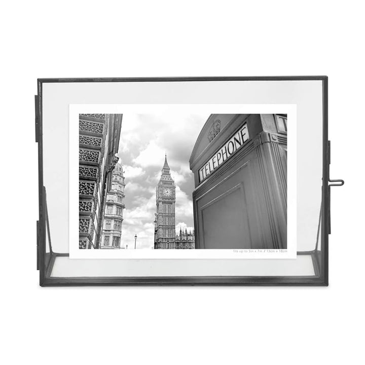 Isaac Jacobs Antique Gold, Vintage Style Brass and Glass, Floating Photo Frame, Metal, with Locket Closure and Angled Base, for Pictures, Art, Mementos, Keepsakes, 2 Pack