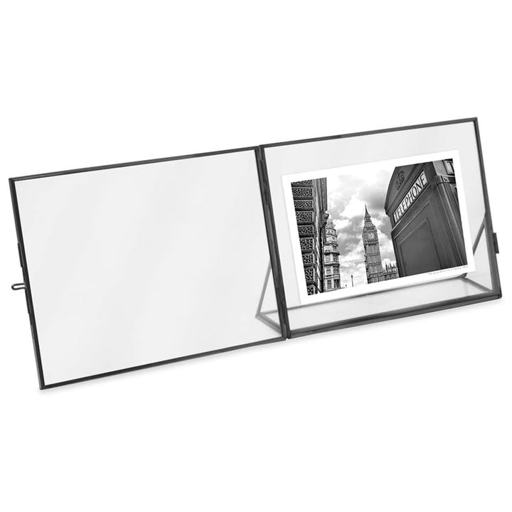 Isaac Jacobs Antique Gold, Vintage Style Brass and Glass, Floating Photo Frame, Metal, with Locket Closure and Angled Base, for Pictures, Art, Mementos, Keepsakes, 2 Pack