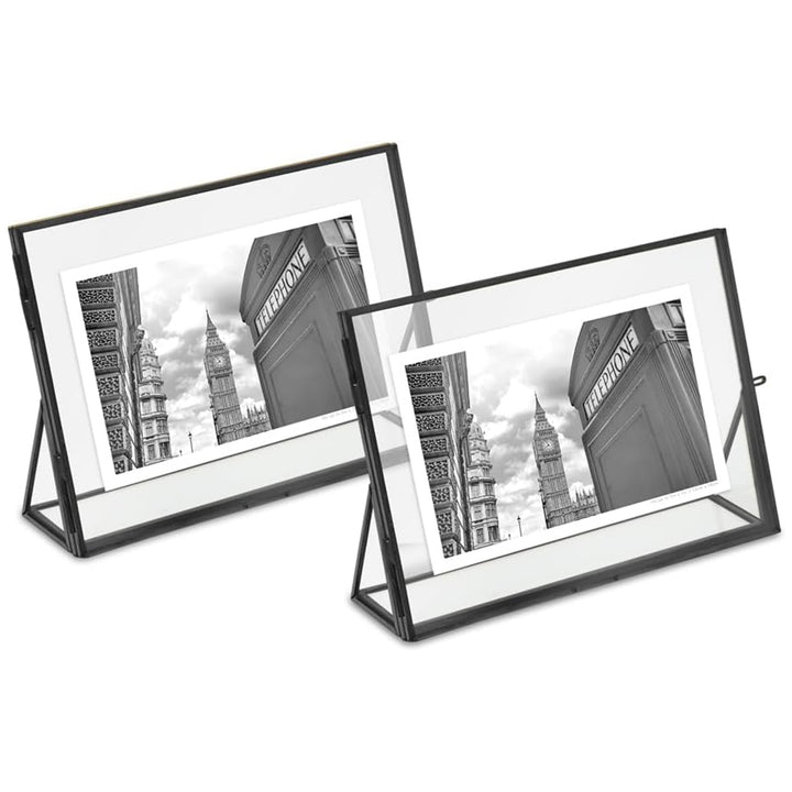Isaac Jacobs Antique Gold, Vintage Style Brass and Glass, Floating Photo Frame, Metal, with Locket Closure and Angled Base, for Pictures, Art, Mementos, Keepsakes, 2 Pack