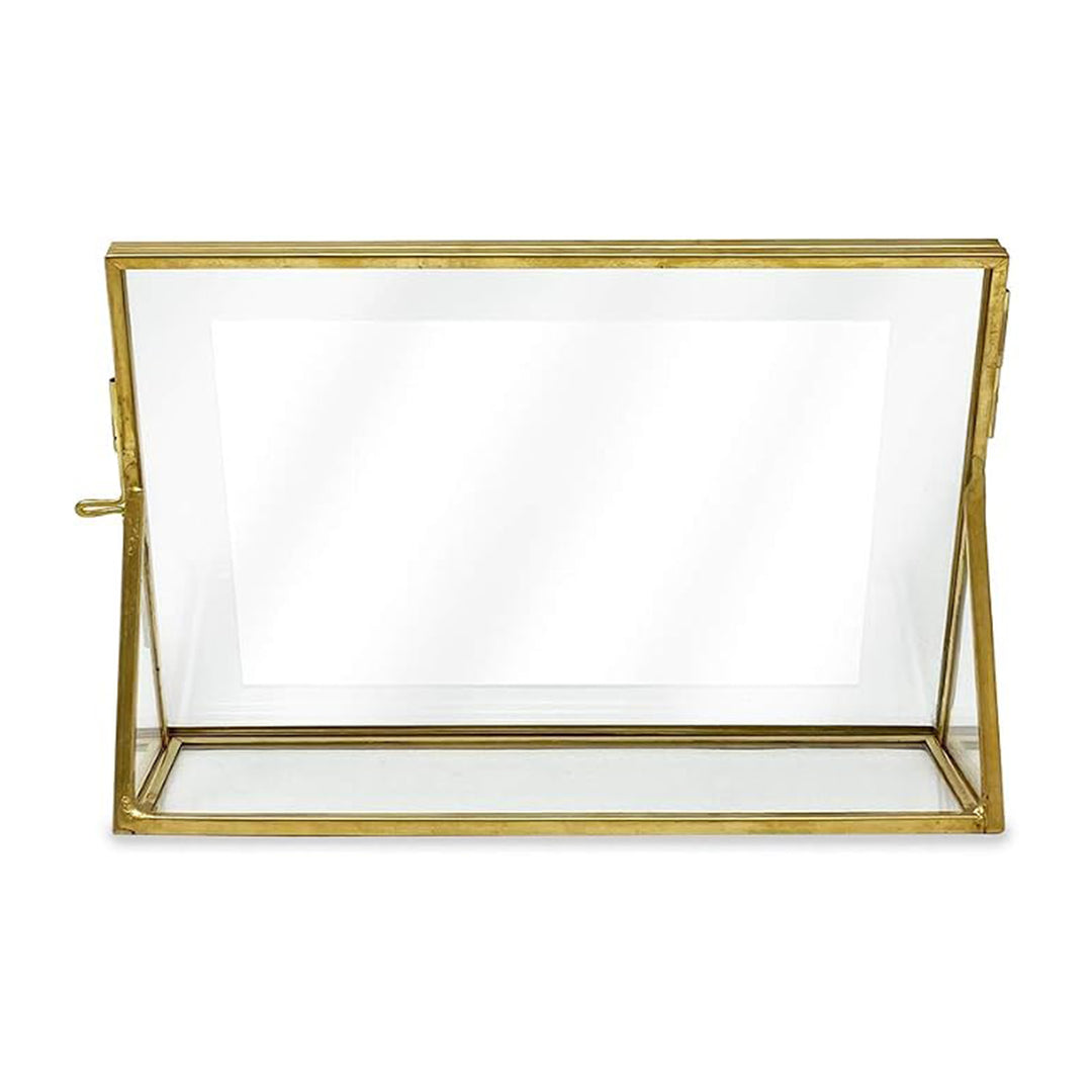 Isaac Jacobs Antique Gold, Vintage Style Brass and Glass, Floating Photo Frame, Metal, with Locket Closure and Angled Base, for Pictures, Art, Mementos, Keepsakes, 2 Pack