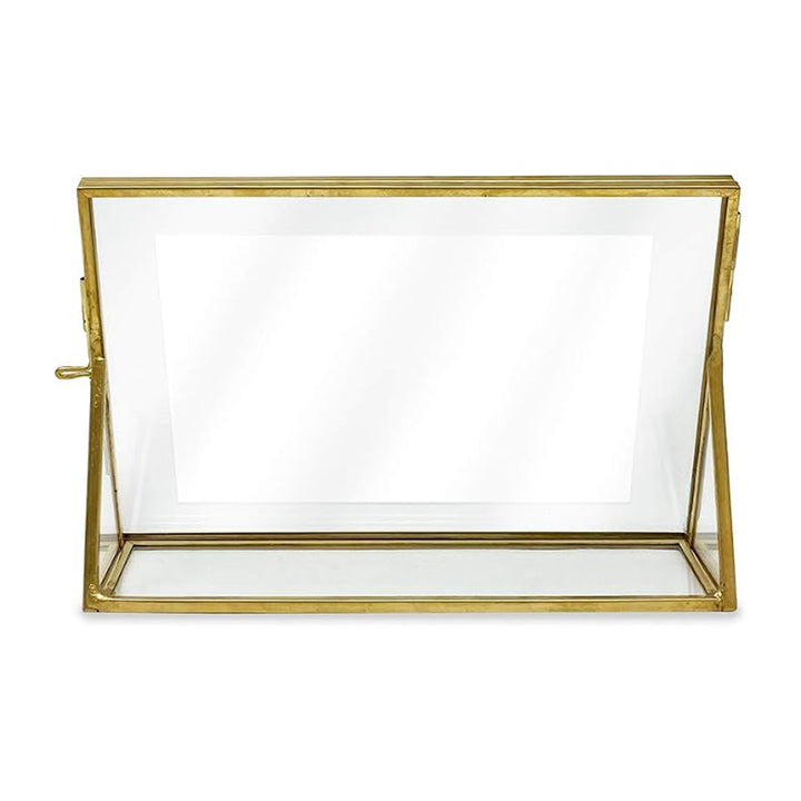 Isaac Jacobs Antique Gold, Vintage Style Brass and Glass, Floating Photo Frame, Metal, with Locket Closure and Angled Base, for Pictures, Art, Mementos, Keepsakes, 2 Pack