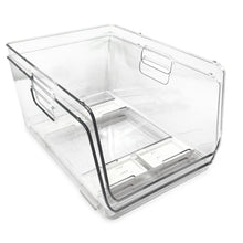 Isaac Jacobs 2-Piece Stackable Clear Storage Bins w/Open Front, Versatile Use, Set of 2, Desk, Office, Bathroom, Bedroom, Closet_#model_Large_Deep_ (11.9" x 8.6" x 6.1")