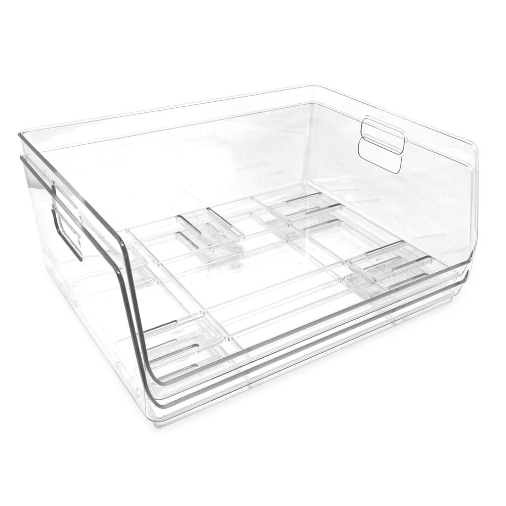 Isaac Jacobs 2-Piece Stackable Clear Storage Bins w/Open Front, Versatile Use, Set of 2, Desk, Office, Bathroom, Bedroom, Closet