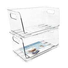 Isaac Jacobs 2-Piece Stackable Clear Storage Bins w/Open Front, Versatile Use, Set of 2, Desk, Office, Bathroom, Bedroom, Closet_#model_Large_Wide (13" x 7.3" x 6.1")