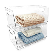 Isaac Jacobs 2-Piece Stackable Clear Storage Bins w/Open Front, Versatile Use, Set of 2, Desk, Office, Bathroom, Bedroom, Closet_#model_Large_Wide (13" x 7.3" x 6.1")