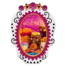 Isaac Jacobs 4X6 Sugar Skull Picture Frame For Photo Tabletop & Wall Display Hanging Display & Home Décor_#color_White with Fuchsia