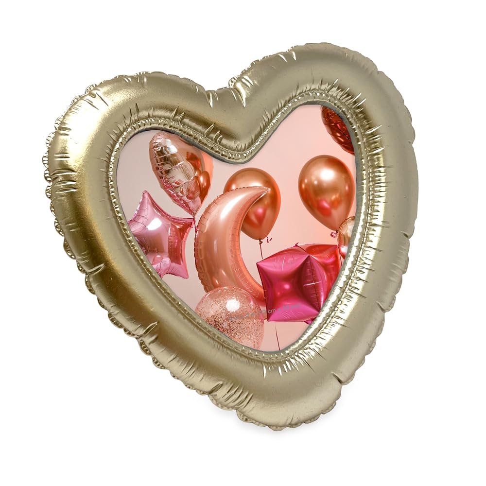 Isaac Jacobs 4x4 Balloon Heart-shaped Picture Frame with Easel & Hook for Tabletop & Wall Display, Decorative Art Design, Home Décor, Gallery Wall, Bookshelf, Desktop Display#color_Champagne