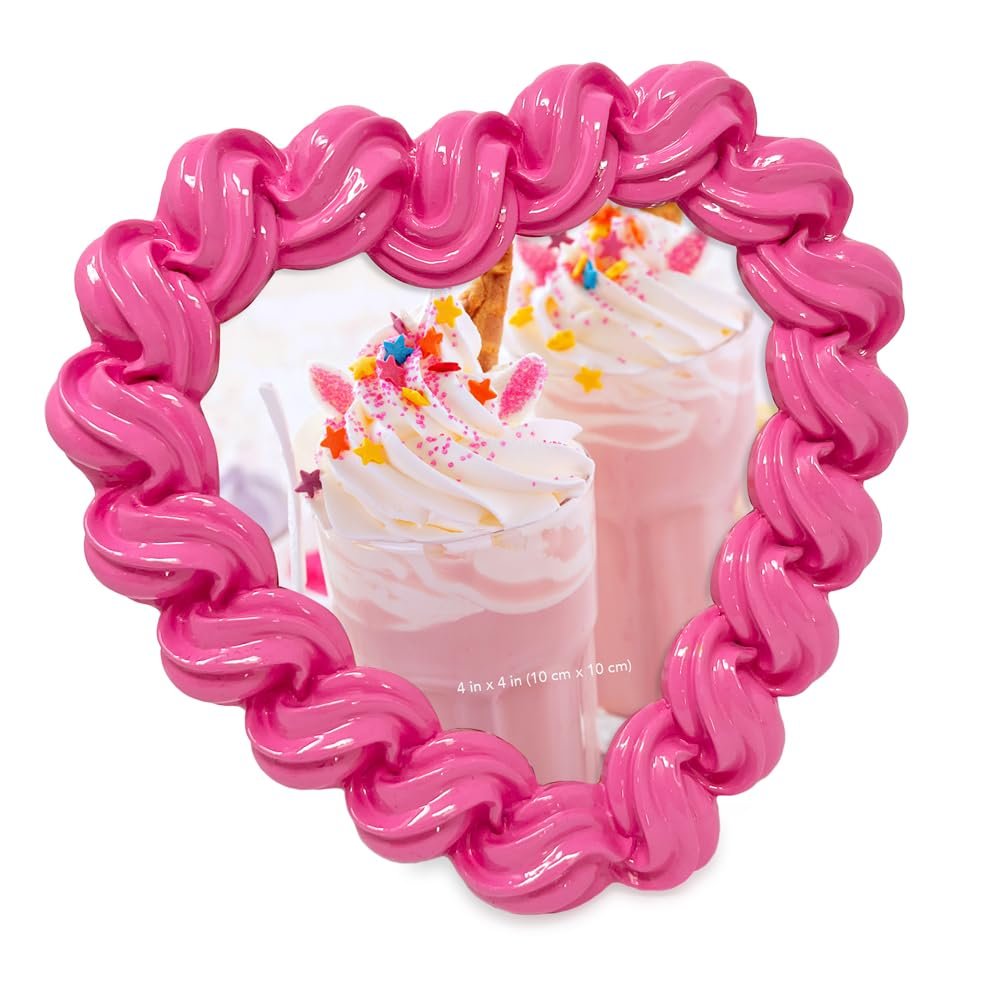 Isaac Jacobs 4x4 Glossy Frosting Heart-shaped Picture Frame with Easel & Hook for Tabletop & Wall Display, Decorative Art Design, Home Décor, Gallery Wall, Desktop Display_#color_dark_pink