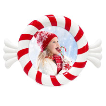 Isaac Jacobs 4x4 Peppermint Round Picture Frame - Resin, Holiday-Inspired Décor for Tabletop or Wall Display, Holiday Gift, Home Décor_#color_Red/White_4x4