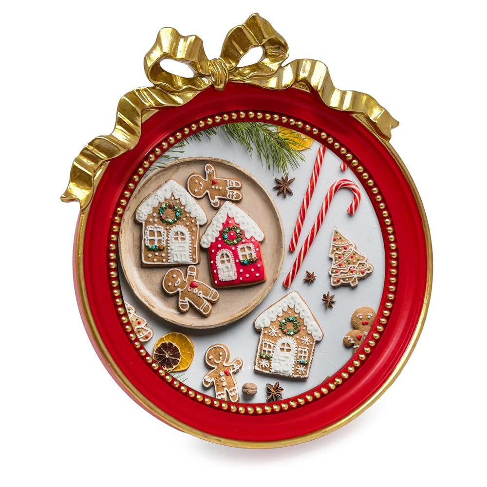 Isaac Jacobs 4x4 Round Picture Frame with Ribbon Bow, Elegant Tabletop or Wall Display, Holiday Gift, Home Décor_#color_Red_with_Gold_4x4