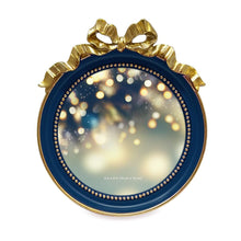 Isaac Jacobs 4x4 Round Picture Frame with Ribbon Bow, Elegant Tabletop or Wall Display, Holiday Gift, Home Décor_#color_navy_with_Gold_4x4