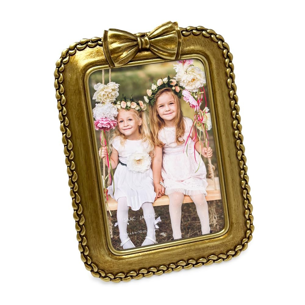 Isaac Jacobs 4x6 Braided Bow Frame for Tabletop and Wall Display, Decorative Design, Tables, Bookshelves, Desks, Home Décor, Photo Gallery, Art#color_Gold