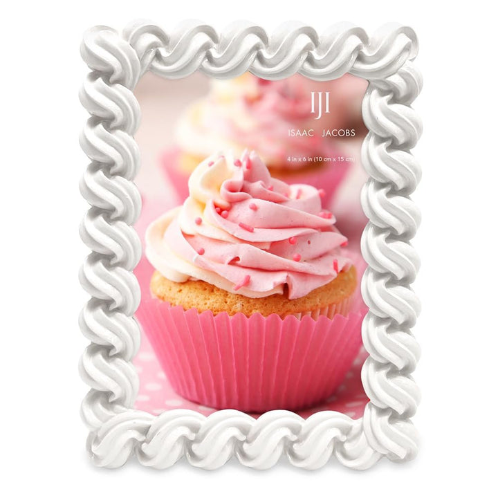 Isaac Jacobs 4x6 Glossy Frosting Rectangle Picture Frame with Easel &amp; Hook for Tabletop &amp; Wall Display, Decorative Art Design, Home Décor, Gallery Wall, Bookshelf, Desktop Display
