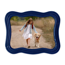 Isaac Jacobs Curved Deco Frame for Tabletop and Wall Display, Decorative Art, Design, Home Décor, Gift_#color_Navy_5x7